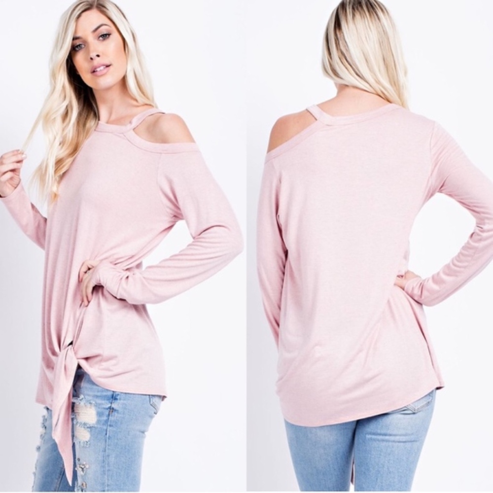 Blush Cold Shoulder Knit With Knotted Hem - Picture 2 of 3